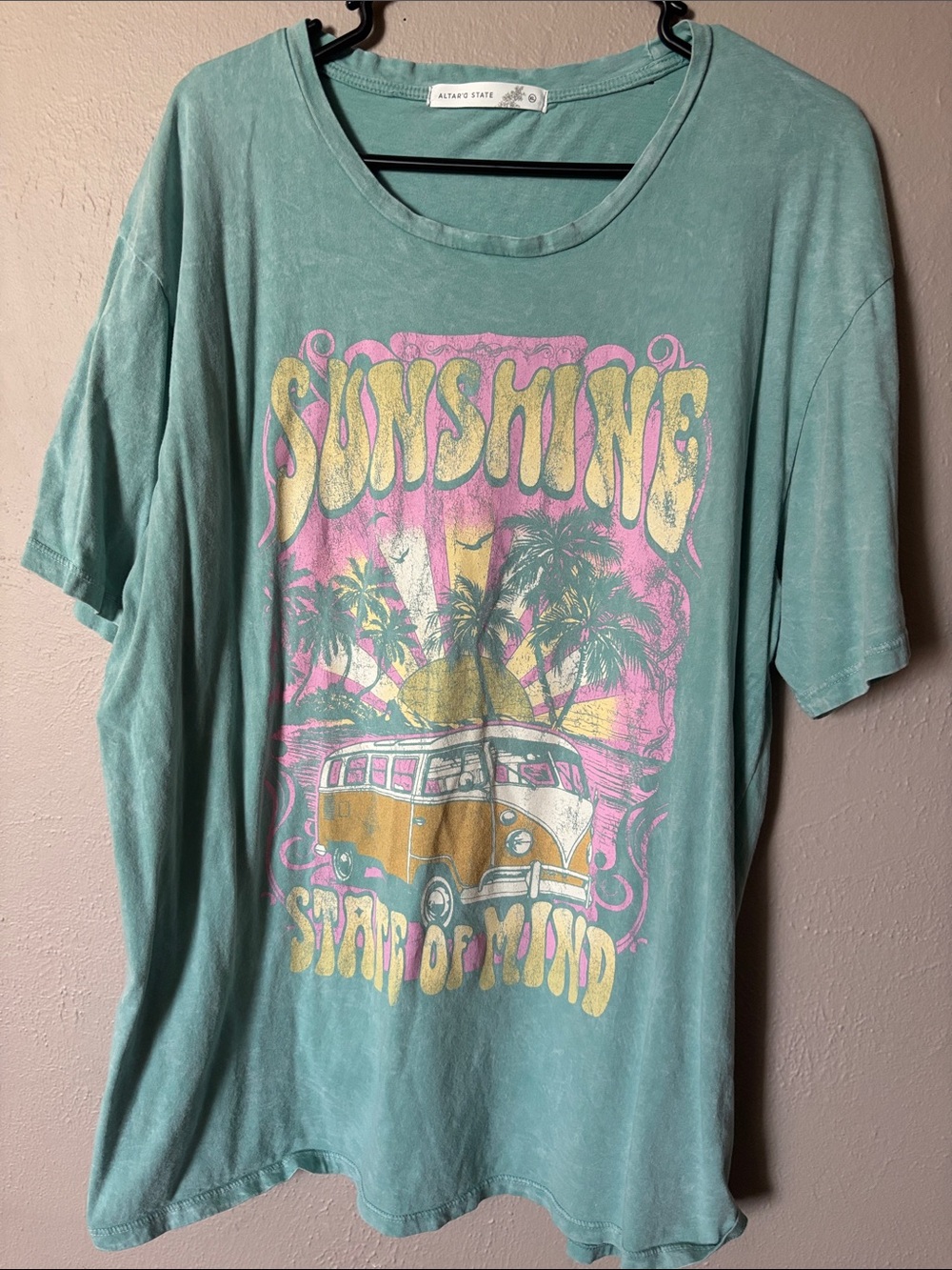 Altar'd State Teal 'Sunshine' Graphic Tee with Pink and Gold Print